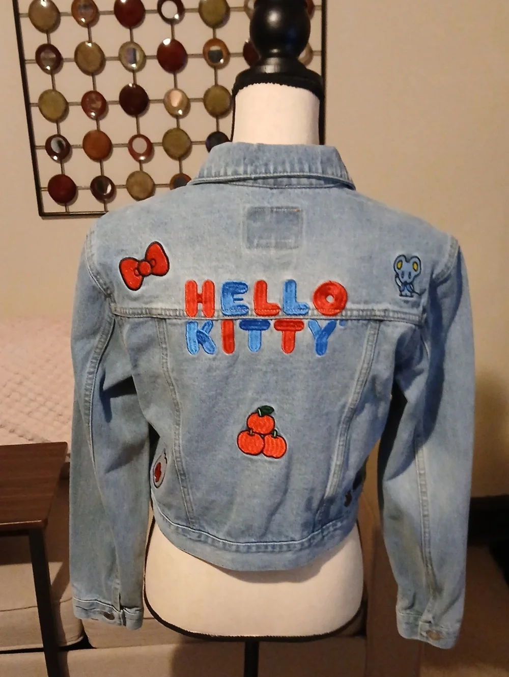 Levi's Light Blue Denim Jacket with Red & Blue Hello Kitty Embroidery